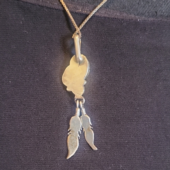 Turquoise and Coral Feather Pendant Necklace - Picture 3 of 4